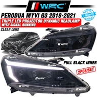 Perodua Myvi G3 2018 - 2021 Triple Led Projector Dynamic Headlamp With Signal Running ( Clear Lens )