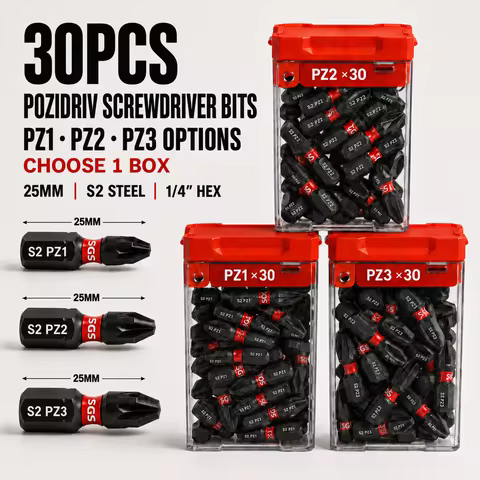 30PCS Pozidriv Screwdriver Bits PZ1 PZ2 PZ3 Options, 25mm S2 Steel Impact Driver Bits, 1/4" Hex for 