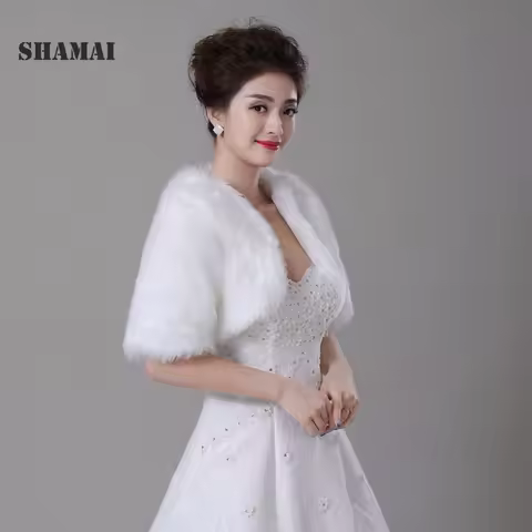 Half Sleeve Women Winter wedding faux fur jacket bolero wraps Bridal Wedding Bolero Faux Fur Bridal 