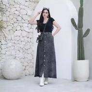 INARA front button jeans skirt - women's jeans skirt - full front button jeans skirt