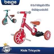 Beige 3in1 Children Scooter Multifunctional Tricycle Baby Walker Balance Bike Kids Toys