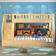 [🔥Free Delivery🚚🔥]Solid Wood Bed Frame Height-Adjustable Bed Children's Bed Upper and Lower Bunk with Drawer Bed Frame with Mattress with Bookshelf with Locker Single/Queen/King Bed