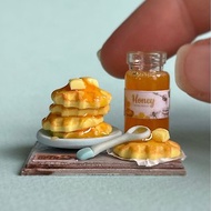 Miniature set of waffles with honey, for a dollhouse and games with dolls, size