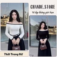 Big size off-the-shoulder shirt with long sleeves and body-hugging hem, flattering Korean style ATV0