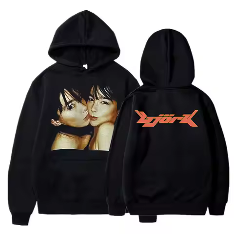 1990 Bjork Heavy Concert Vintage Hoodie Hip Hop Music Album Double Sided Print Oversized Sweatshirts