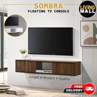 Living Mall Sombra Series Floating TV Console Wall Mounted in Walnut and White Colour