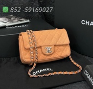 🔥99新✨全港最平 ‼支持面交陪驗 ‼🌈Chanel Classic Flap CF Quilted Caviar Leather Light Orange 淺橙色💖可單肩 可斜跨👏現貨 #女款包包#