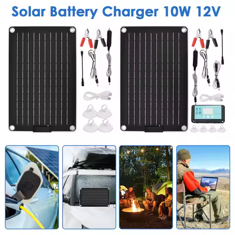 Solar Battery Charger 10W 12V Solar Trickle Car Battery Maintainer Portable IP67 Waterproof Monocrys