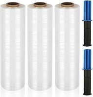 DAJAVE 3 Pack Stretch Film, 15 Inch x1000 Feet Stretch Wrap with Handles Industrial Strength, Moving Wrapping Clear Plastic Roll, Shrink Wrap Roll for Pallet Wrap, 60 Gauge, 2 Handles