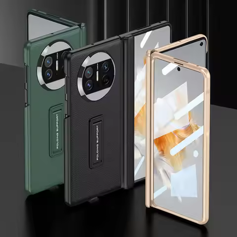 Magnetic Hinge Leather Holder Protective Case For Huawei Mate X3 Case With Screen Glass Film Hard PC