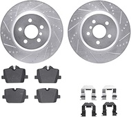 Dynamic Friction Company Rear Brake Rotors-Drilled and Slotted-Silver with 5000 Advanced Brake Pads 
