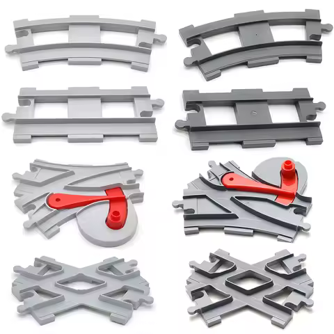 Train Track Series Compatible With DUPLO 10874 10872 10882 Large Brick Accessories Straight Curved T