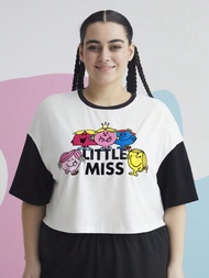 Mr Men Little Miss X SHEIN 加肥版卡通和字母圖形彩塊落肩t恤