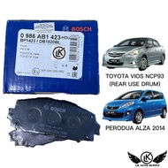 DISC BRAKE PAD FRONT TOYOTA VIOS NCP93 J&E PERODUA ALZA 2014 (REAR USE BRAKE DRUM) BOSCH (0 986 AB1 