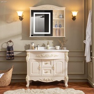 ◘▤European smart demisting bathroom cabinet solid wood wash basin wash basin hand wash basin oak marble bathroom cabinet