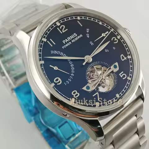 Man's luxury watch Parnis 43mm Steel Strap Power Reserve Sea gull 2505 Automatic Men's Mechanical Wa