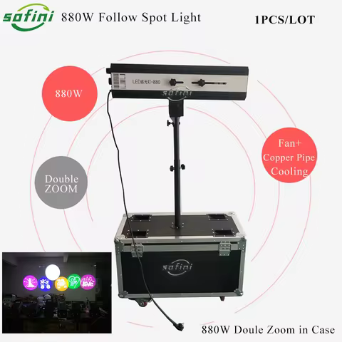 1PCS Double Zoom 880W LED Follow Spot Light LED Follow Tracker With Flight Case For Wedding&Theater 