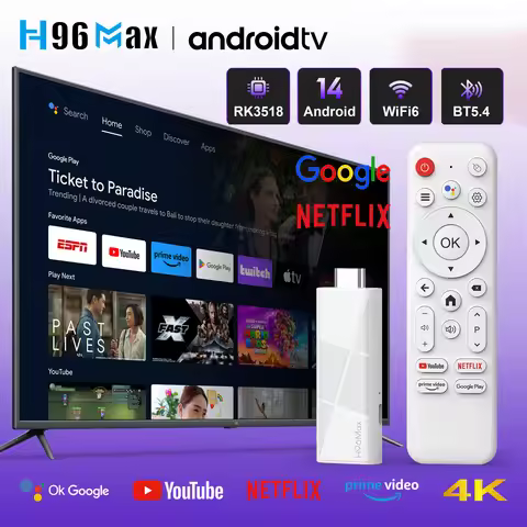 H96 MAX RK3518 Mini TV Stick Android14 Quad Core Wifi6 BT5.4 4K@60fps ATV Launcher Google Voice Assi