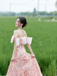 Sophie Fairy Pink Sequin Light Luxury High Waist Long Dress Wedding Ceremony Engagement Party Hostes