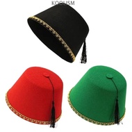 KOOLISM Felt Fez Cap, Round Moroccan Hat Tarboosh Fez Hat, Universal Breathable Red Color Ottoman Tu