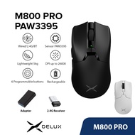 Delux M800 PRO PAW3395 Gaming Mouse DPI MAX 26000 Wired 2.4G Bluetooth Wireless Rechargeable Program