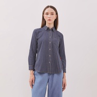 DUST Kemeja Denim Ansel Garis Biru Tua (D.116488)