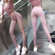 Womens Side Hollow Out Criss Cross Strappy Yoga Leggings High Waist Hips Up Gym Workout Sport Leggin