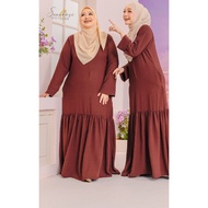 Dress Baju Kurung Plain Wrinkle Crepe Brown Ironless Saiz S - 5XL Plus Size Ready Stock Raya Sale Baju Raya 2024 Viral