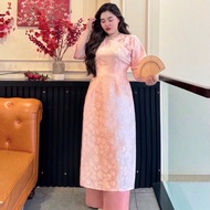 Beo Design Set of big-size women's fashion ao dai with stone collar from 60kg to 98kg