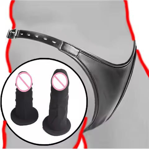 Leather Harness Chastity Panties Strapon Silicone Double Dildos Butt Plug Chastity Belt With Vagina 