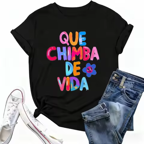 QUE CHIMBA DE VIDA Spain Columbia Hand-drawn Graffiti Style Y2K Shirt Women Cotton TShirt Hip Hop Ca