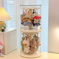 กล่องเก็บของแบบหมุนได้โปร่งใส Labubu Plush Doll Display Stand Toy Storage Box สำหรับวางของเล่นและสะส