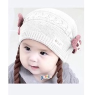Topi comel kanak-kanak baby sesuai semua musim Knitted Cap for kids ears cover braids cap preloved