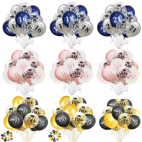 15Pcs 12 Inch 18th 21th 30th 40th 50th 60th 70th 80th Birthday Party Latex Balloons Anniversary Deco