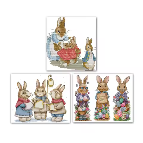 Joy Sunday The Three Rabbits Singing Christmas Carols At Easter Peter Rabbit Family Cross Stitch Kit