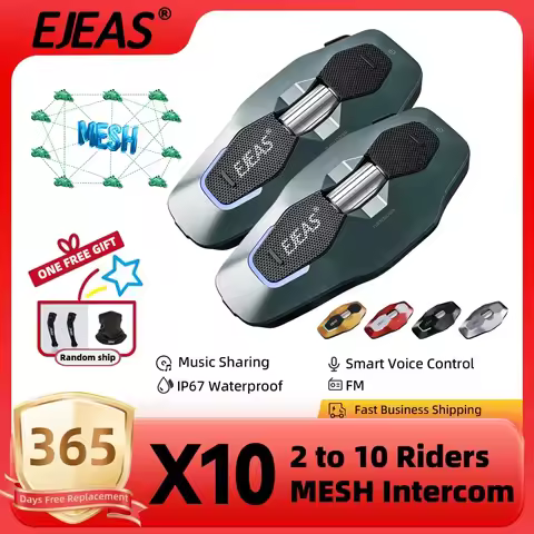 2PCS EJEAS X10 Motorcycle Helmet Bluetooth Intercom Headset Waterproof IP67 Mesh+BT+5G 2-10 Rider Ta