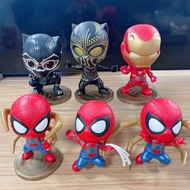 6Pcs/Set 9.5cm Marvel Movie The Avengers Q Version Iron Man Black Panther Spider Man Action Figure Pvc Model Toys