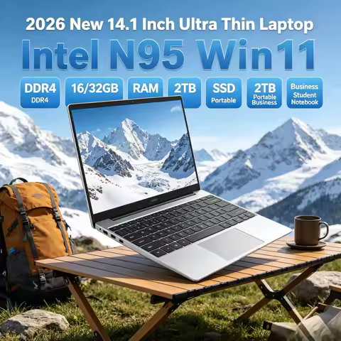 2026 New 14.1 Inch Ultra Thin Laptop Intel N95 Win11 DDR4 16/32GB RAM 2TB SSD Portable Business Stud