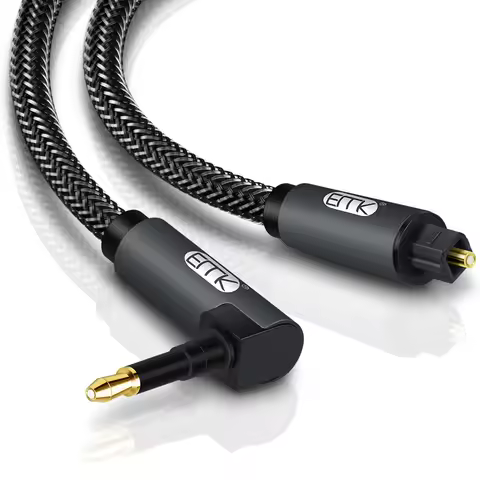 EMK 90 Degree Mini Toslink to Toslink Cable Right Angle Digital SPDIF Optic Fiber Cable 3.5 to Optic