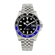 AHKLO San Martin สร้อยข้อมือนาฬิกากลไกอัตโนมัติ GMT Jubilee ไซคลอปแซฟไฟร์ฝาครอบเซรามิคสองทิศทางกันน้