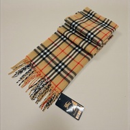 莉亞精品♡Burberry 駝色黑白格紋圍巾 二手