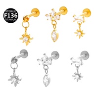 F136 Titanium 16G Star Zircon Pendant G23 Zircon Internal Thread Cartilage Earring Helix Tragus Stud