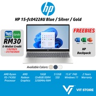 HP 15-fc0424AU Perak | 15-fc0423AU Emas |15-fc0422AU Biru R5-7430U AMD 16GB 512GB SSD 15.6" FHD W11 
