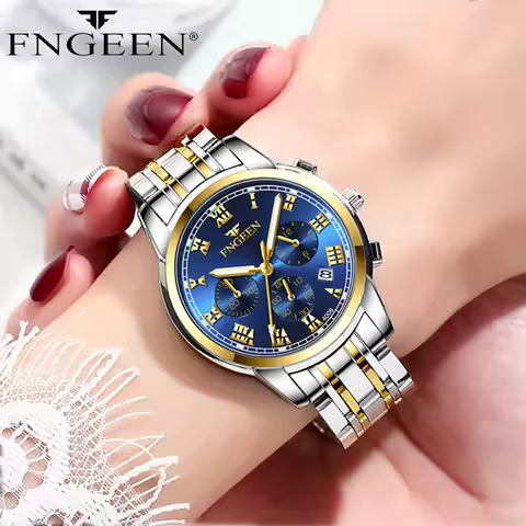 FNGEEN Women Wrist Watch Original Watches for Ladies Auto Date Waterproof Stainless Steel Luxury Ele