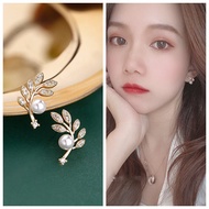 S925 Earrings Pearl Diamond Leaf 21314 Rhinestone 100-5