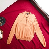 粉粉活潑亮橘珍珠釦襯衫式 喀什米爾羊絨毛衣 cashmere sweater