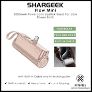 Shargeek Flow Mini 5000mAh Powerbank Lipstick Sized Portable Power Bank with Built-in Cable and Inte