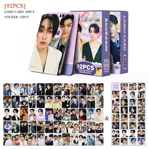92PCS Thailand Star AouBoom Photo Cards Set - Aou & Boom Collectible LOMO Cards with Bonus Stickers