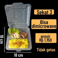 MIKA NASI KUNING MIKA NASI KOTAK MIKA SEKAT 3 MIKA NASI BOX BENTO PLASTIK MICROWAVE MEAL BOX LUNCH BOX / BENTO SEKAT 3 / TEBAL BENING MIKA TEMPAT MAKAN UKURAN 18x18 / MIKA BENTO SEKAT