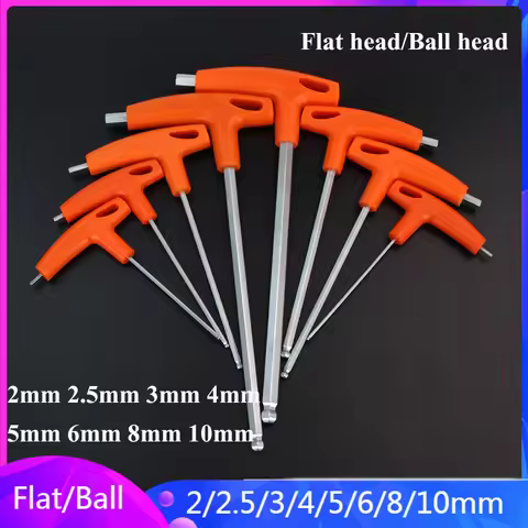 2/2.5/3/4/5/6/8/10mm Flat/Ball Head Hex Key Allen Wrench Hand Tool T-Handle Hex Key Wrench Ball End 
